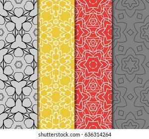 set of 4 seamless geometric floral background. Luxury texture for wallpaper, invitation. Vector illustration.