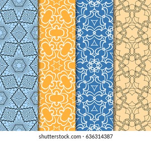 set of 4 seamless geometric floral background. Luxury texture for wallpaper, invitation. Vector illustration.
