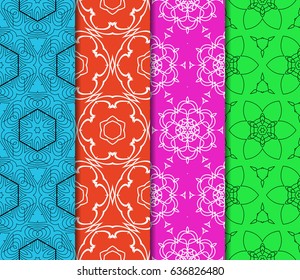 set of 4 seamless geometric floral background. Luxury texture for wallpaper, invitation. Vector illustration.