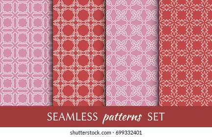 Set of 4 seamless geometric line patterns. Colorful backgrounds collection. Endless linear trendy graphic texture for wallpaper, packaging, banners, invitations, business cards, flyers, fabric print