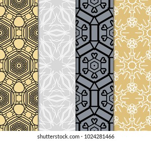 set of 4 Seamless geometric pattern with modern style ornament on color background. For greeting cards, invitations, cover book, fabric, scrapbooks.