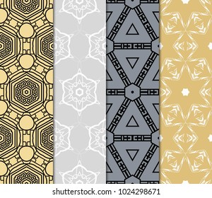 set of 4 Seamless geometric pattern with modern style ornament on color background. For greeting cards, invitations, cover book, fabric, scrapbooks.