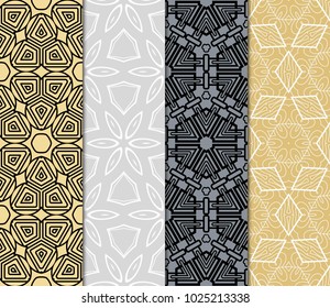 set of 4 Seamless geometric pattern with modern style ornament on color background. For greeting cards, invitations, cover book, fabric, scrapbooks.