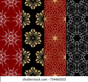 Set of 4 seamless geometric pattern with Floral ornament. Vector illustration