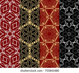 Set of 4 seamless geometric pattern with Floral ornament. Vector illustration
