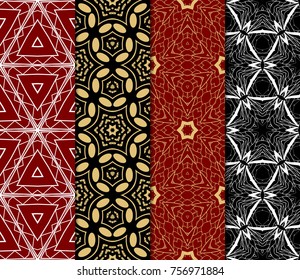 Set of 4 seamless geometric pattern with Floral ornament. Vector illustration