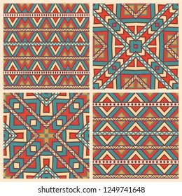 Set of 4 seamless geometric patterns, vector illustration
