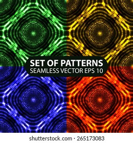set of 4 seamless glowing ethnic patterns. 10 eps