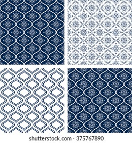 Set of 4 seamless monochrome background patterns, Vector.