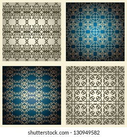 Set of 4 seamless ornamental damask wallpapers