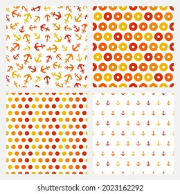 Set of 4 seamless pattern with colorful anchors, circles and dots