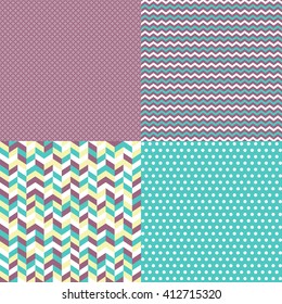 Set of 4 seamless pattern geometric zigzag round turquoise lilac
