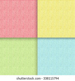 Set of 4 seamless pattern with knitted texture. Vector illustration