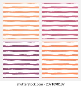 Set of 4 seamless pattern with orange and purple brush stripes.