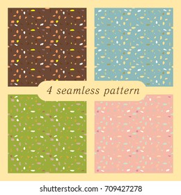 set 4 seamless pattern with small colored pieces 