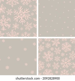 Set of 4 seamless pattern with snowflakes. Vector winter illustrations. Christmas and happy new year wrapping textures