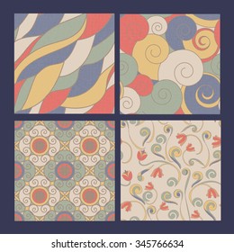 SEt of 4 seamless patterns: abstract, floral & ornamental. 