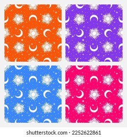 Set of 4 seamless patterns with celestial design