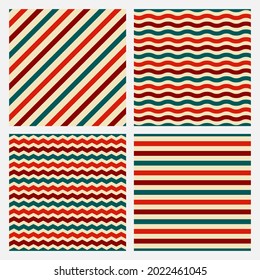 Set of 4 seamless patterns with colorful stripes. Cute and childish design for fabric, textile, wallpaper, bedding, swaddles or gender-neutral apparel.