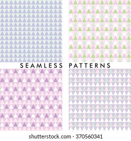 Set from 4 seamless patterns. Geometrical backgrounds from triangles in pastel scale.