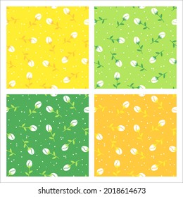 Set of 4 seamless patterns with green and yellow flowers