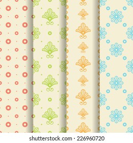 Set of 4 seamless patterns. Ornamental flowers. Vector.