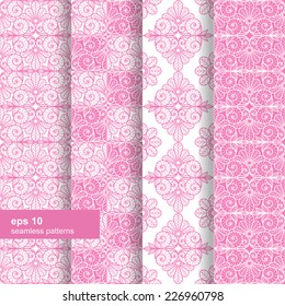 Set of 4 seamless patterns. Ornamental flowers. Vector.