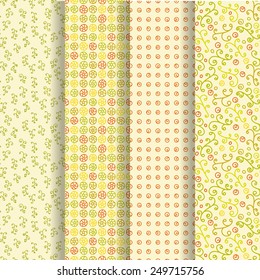 Set of 4 seamless patterns. Ornamental flowers. Vector.
