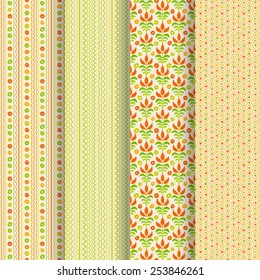 Set of 4 seamless patterns. Ornamental flowers. Vector.