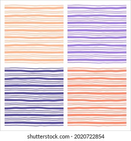 Set of 4 seamless patterns with purple and orange hand-drawn lines