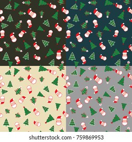 Set of 4 seamless patterns with Santa and Christmas trees for Xmas and New Year designs and packaging