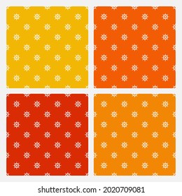 Set of 4 seamless patterns with ship wheels. Cute and childish design for fabric, textile, wallpaper, bedding, swaddles, toys or gender-neutral apparel. Sweet print for nursery decor or wall art.