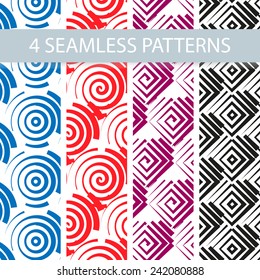 Set of 4 seamless patterns for universal background. Vector illustration for web design