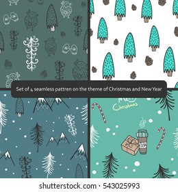 Set of 4 seamless pattren on the theme of Christmas and New Year