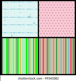 Set of 4 seamless textures. Polka dot, strips, bubbles. Vector illustration EPS8