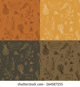 Set of 4 seamless textures with spices.  Hand drawn pattern. Ukraine