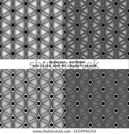 Set of 4 seamless textures.Brutal abstract metal gears patterns for design.Camber,brightness edit by gradient sliders.Templates under the mask is not cropped and can be edited


