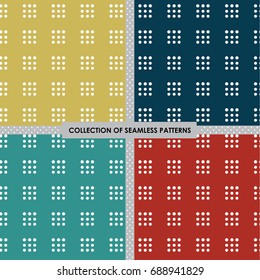 Set of 4 seamless vector abstract design with square patterns on different background
