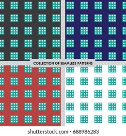 Set of 4 seamless vector abstract design with square patterns on different background