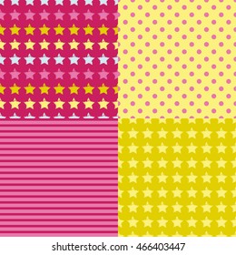 Set of 4 seamless vector background with decorative stars. Print. Cloth design, wallpaper.