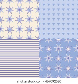 Set of 4 seamless vector background with decorative stars. Print. Cloth design, wallpaper.