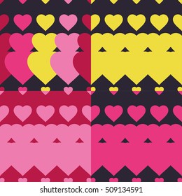 Set of 4 seamless vector background with decorative hearts. Print. Cloth design, wallpaper.