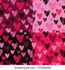 Set of 4 seamless vector background with decorative hearts. Valentine's day. Print. Cloth design, wallpaper.