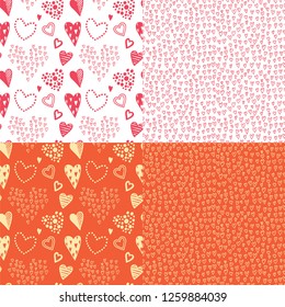 Set of 4 seamless vector patterns with doodle hearts. Nice for love cards and valentine backgrounds. You can change color and use it for your design.