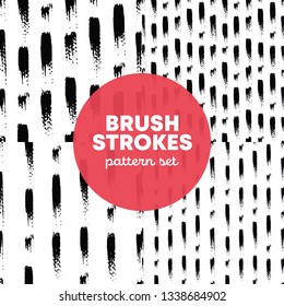 Set of 4 seamless vector patterns with handdrawn dab black vertical strokes on white. Hand-drawn illustration. Abstract geometry shapes on white background. Maded for different cards and packaging.