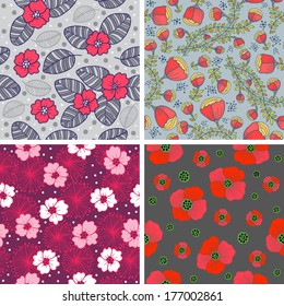 Set of 4 seamless vector patterns with flowers 