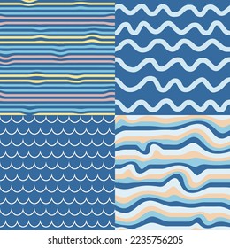 Set of 4 seamless vector patterns, distorted stripes, uneven lines, waves