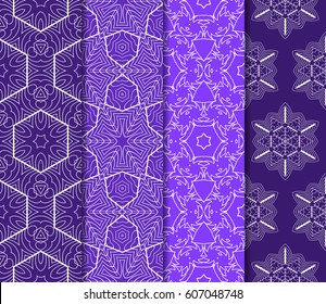 Set of 4 seamless vector patterns. Geometric floral pattern of lines and shapes. Modern design for backgrounds, wallpaper, invitations.