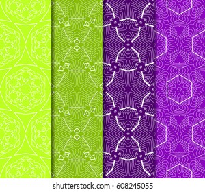 Set of 4 seamless vector patterns. Geometric floral pattern of lines and shapes. Modern design for backgrounds, wallpaper, invitations.