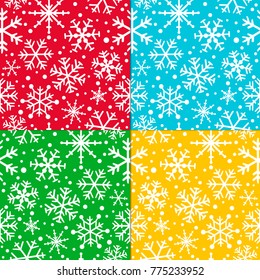 Set of 4 Seamless Vector Snowflake Patterns